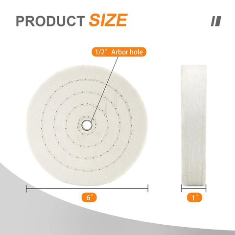 SCOTTCHEN buffing polishing wheel, 6-inch white, 70-ply extra thick, 1/2-inch arbor hole, 2-pack