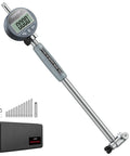 XUNTOP digital bore gauge set, angled front view with LCD display, 2–6 in range, carrying case