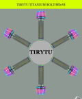 TIRYTU titanium M5x18 bolts with hex socket and washers, rainbow finish, 6-piece set, top-down view