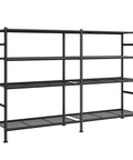 Badass Heavy Duty Four Tier Garage Storage Shelves With Wide Metal Frame for Storing Bulky Tools in classic black finish.