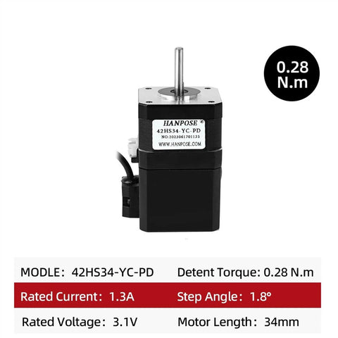 Stepper motor, NEMA 17, black housing with silver shaft, model 42HS34-YC-PD HANPOSE for 3D engraving machines