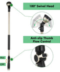 Restmo 36-inch metal watering wand with 180° swivel head and anti-slip thumb flow control, side view
