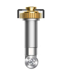 Rotary blade and drive housing accessory; silver metal body with gold gear, close-up view