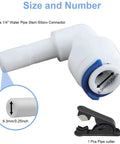12 Pack 1/4 Inch Water Tubing 90 Degree Elbow Connectors Push Fit Quick Connectors For Reverse Osmosis showing a connector with size details.