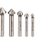 HSS chamfer end mill set, six silver 90° countersink bits with 3 grooves
