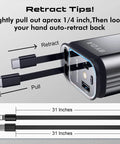 Four In One Retractable Car Charger with Starry Light 69W USB C Fast Car Charger showing retractable cable mechanism