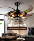 42 Inch Ceiling Fan With Lights Remote Control And Retractable Blades In Vintage Industrial Cage Black Finish shown in living room.
