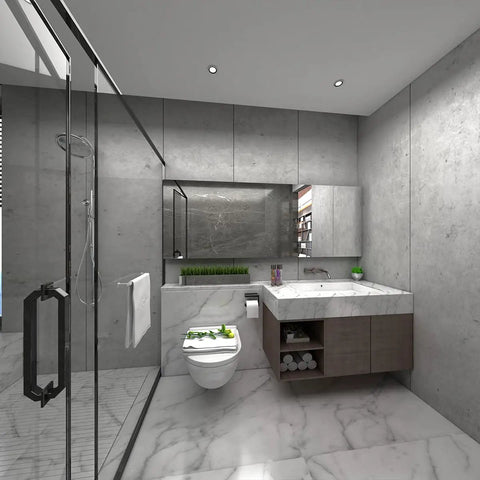 Bathroom with Extra Wide Concrete Texture Peel And Stick Wallpaper Grey Contact Paper 32x394 Inch Matte Thick Adhesive.