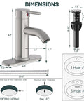 Dimensions of Brushed Nickel Single Hole Bathroom Faucet With One Handle, Boss Grade Modern Commercial Lavatory Vanity Sink Faucet