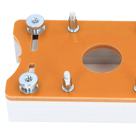 Dead Solid Aluminum Alloy Router Table Insert Plate For 65mm Routers Featuring Butter Smooth Slots And No Sweat Mounting, showing top view with hardware.