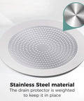 Straight Up Heavy Duty Stainless Steel Hair Catcher for Shower and Tub Drain with Thick Rubber Seal Non Slip Fit, 5.7 inch disc close-up.