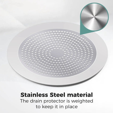 Straight Up Heavy Duty Stainless Steel Hair Catcher for Shower and Tub Drain with Thick Rubber Seal Non Slip Fit, 5.7 inch disc close-up.