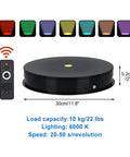 Stunning Motorized Rotating Display Stand With Vibrant LED Lights, 360 Spin Base For Jewelry And Watches, Smooth Electric Turntable, remote included, 30cm/11.8in diameter.