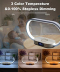 Wooden Bedside Lamp With Wireless Charger And Clock Touch Nightstand Lamp With 3 Color Stepless Dimming USB Port Displayed