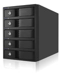 Top Shelf Five Bay Raid Hard Drive Enclosure Equipped With Dead Fast USB 3.0 Firewire 800 And Esata Ports Delivering Hella Reliable Throughput For Massive File Stacks In Sleek Black Frame, five bay design.