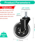 Premium Five Pack Office Chair Caster Wheels With 3/8 Inch 16 Unc Threaded Stem replacement roller with black and clear design.