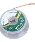 Spool of No Clean Flux Coated Solder Wick Braid For PCB Electronics Soldering Rework Pro Grade Desoldering Wire, 1.5m length