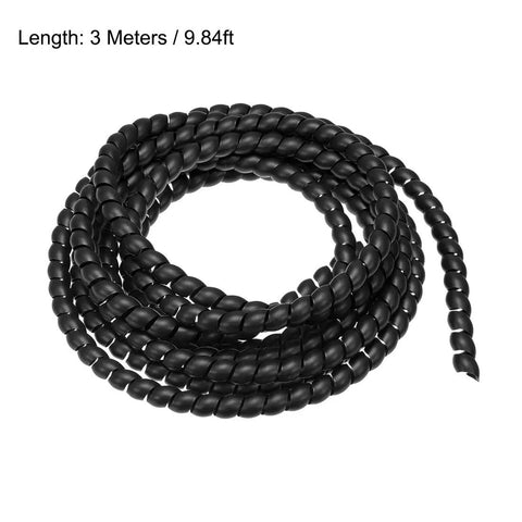 Flexible Spiral Cable Wrap Sleeve For Cable Management 8mm By 10mm Black 3 Meters Long Durable PE Material coiled view