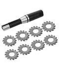 7/16 Inch R8 Shank Milling Arbor And Gear Cutter Holder With 22mm Bore Includes Nos 1 Through 8 Involute Gear Cutters DP16 PA14