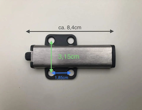Super Slick Push To Open Cabinet Latches With Strong Magnet Set Of 3 Silver Touch Release Handles For Kitchen Cupboards And Drawers Quick Install Kick Open Hardware, shown from above with dimensions.