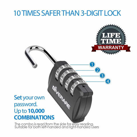 4 Pack 4 Digit Keyless Padlocks Resettable Luggage Locks Weatherproof For Backpacks Gym School Lockers Travel Case Fence Gate Hasp Black Durable Security For Bags And Gear with open shackle