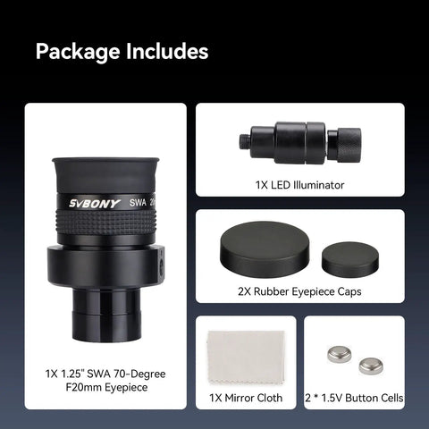 Package contents of Illuminated Crosshair Reticle Eyepiece 1.25 Inch, 20mm Vision For Guided Astrophotography And Guide Scopes