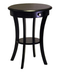Sasha Round Accent Table With Drawer And Shelf In Black Finish Modern End Table For Living Room Or Bedroom Engineered Wood Construction Stylish Compact Side Table