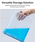 4L Filament Drying And Storage Box For 3D Printers Dustproof Waterproof Canister shown holding blue liquid, hand lifting the container