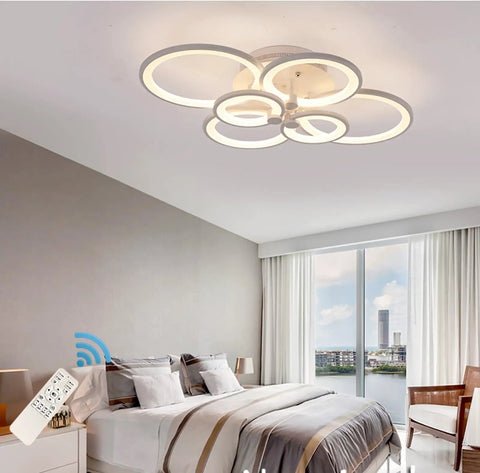 72W LED Ceiling Light Fixture With Remote Control Six Heads Modern Acrylic Chandeliers in bedroom setting