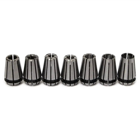 Premium 7Pc ER11 Spring Collet Chuck Set With Self Release Tool Holder For Milling And Grinding Machines Including High Grade Steel Bits Ranging 1 To 7 Mm featuring six precision collets.