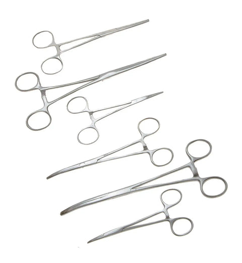 Go To Workhorse Hemostat Forceps Set In Stainless Steel, Six Piece Straight And Curved Locking Clamps For Fishing, Crafts, Medical