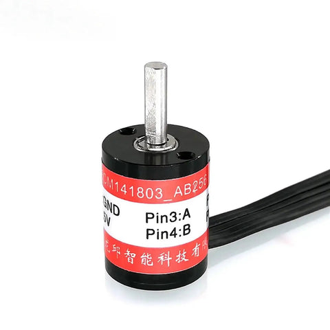 256 Line ABI Decoder 14mm Mini Rotary Encoder For Smart Car Builds, Old Version 5V, High Precision 14mm Encoder For Microcontrollers And DIY Robotics, Crisp Rotation, Small Form Factor. Compact black 14mm rotary encoder with shaft and cable