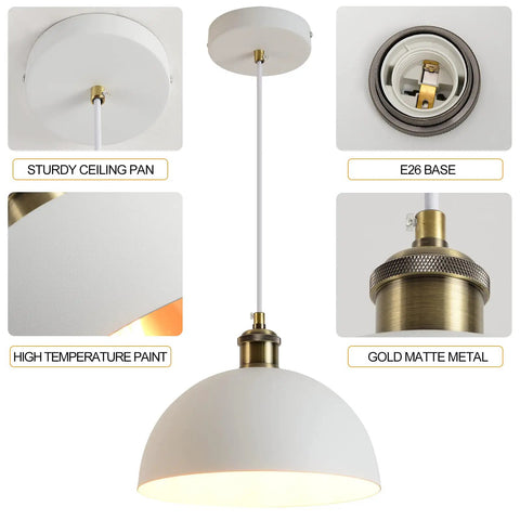 Dome Pendant Light In Rustic White Finish With Farmhouse Industrial Chandeliers Vibe, 9.84 Inch Diameter, adjustable base