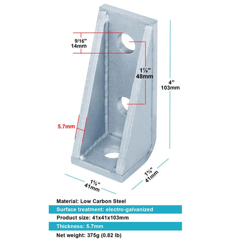 Heavy Duty 4 Pack 90 Degree Gusseted Strut Channel Fittings For 1-5/8 Inch Channel, L Corner Brackets, 7/32 Inch Thick, 3 Hole.