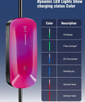 Portable Level 1 And 2 EV Charger With AI Smart Charging displaying dynamic LED charging status lights.