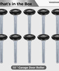 10 Pack 1.8 Inch Nylon Garage Door Rollers With 4.7 Inch Stem Quiet Replaceable Wheels displayed in a grid layout