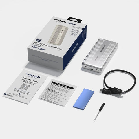 Next Level 80Gbps M.2 NVMe SSD Enclosure With Thunderbolt 5 And USB4 V2 Support, silver casing with guide and tools.