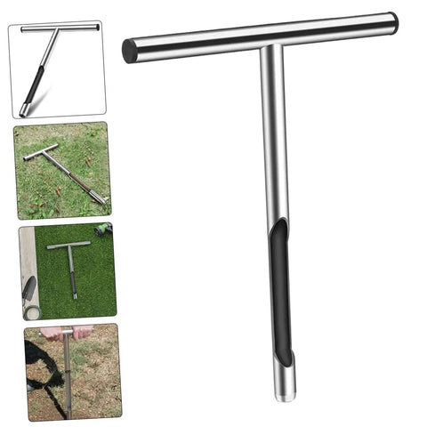 Stainless Steel Soil Sampler Probe With Ergonomic T Handle For Hay Core Sampling And Soil Testing, showing tool on grass