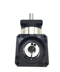 Right Angle Planetary Gearbox With Ratios 3 To 100 To 1 For Quick DC Motor Hookups featuring steel assembly, front view.
