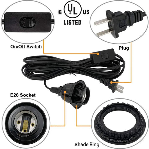 Plug In Industrial Pendant Light Kit With E26 E27 Socket And 19.69 Foot Cord On Off Switch Retro Hanging Lights For Living Room And Bedroom Bulb Not Included CE Certified Durable Heat Resistant Cord Loft Style Home Decor