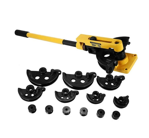 Manual Pipe Tube Bender Set For Steel And Copper Tubing Heavy Duty Lever Handle Bending Tool with interchangeable formers.