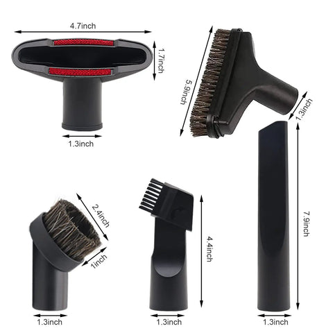 8 Piece Vacuum Attachment Kit With 32mm One And Quarter Inch Standard Hose Universal Connector For 27mm To 50mm Hoses, showing 5 attachments including brush nozzle and crevice tool