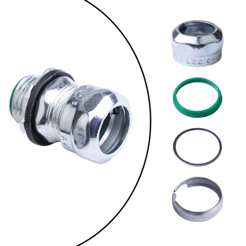 Ten Pack 1/2 Inch EMT Raintight Compression Connectors Zinc Plated Steel Insulated Waterproof Box Connector components view