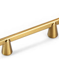 Gold Cabinet Handles 3 Inch 76mm Pack Of 3 Minimalist Modern Dresser Pulls with slim flat bar and conical bases in matte finish.