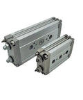 Compact Pneumatic Rotary Actuator Featuring Rock Solid Precision Rack And Pinion Design For Slick Heavy Duty Automation And No Nonsense Cylinder Operation, with two sizes visible.