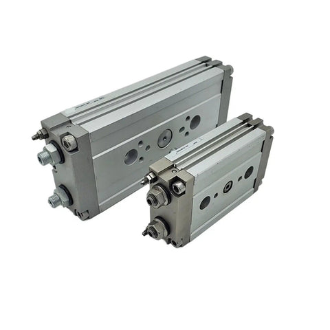 Compact Pneumatic Rotary Actuator Featuring Rock Solid Precision Rack And Pinion Design For Slick Heavy Duty Automation And No Nonsense Cylinder Operation, with two sizes visible.