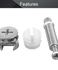 Heavy Duty Metal Furniture Connector Kit Featuring Hella Sturdy Cam Lock Fittings, comprising a metal cam lock, dowel, and threaded insert.