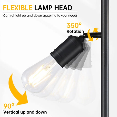 Industrial Floor Lamp With Three Adjustable Rotating Arms, Tree Style Standing Light showing 350° and 90° rotation mechanism