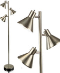 Brushed Nickel Floor Lamp With Three Adjustable Reading Heads, Modern Pole Light Stands 64 Inches Tall For Living Room, Bedroom, Dorm, Great For Cozy Corners And Lit Vibes.