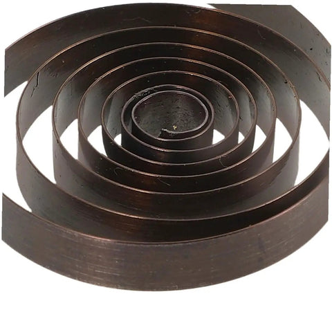 Close-up of a mainspring from 4 Pack Mechanical Clock Main Springs Replacement Kit With Alarm Clock Movements And Spare Parts